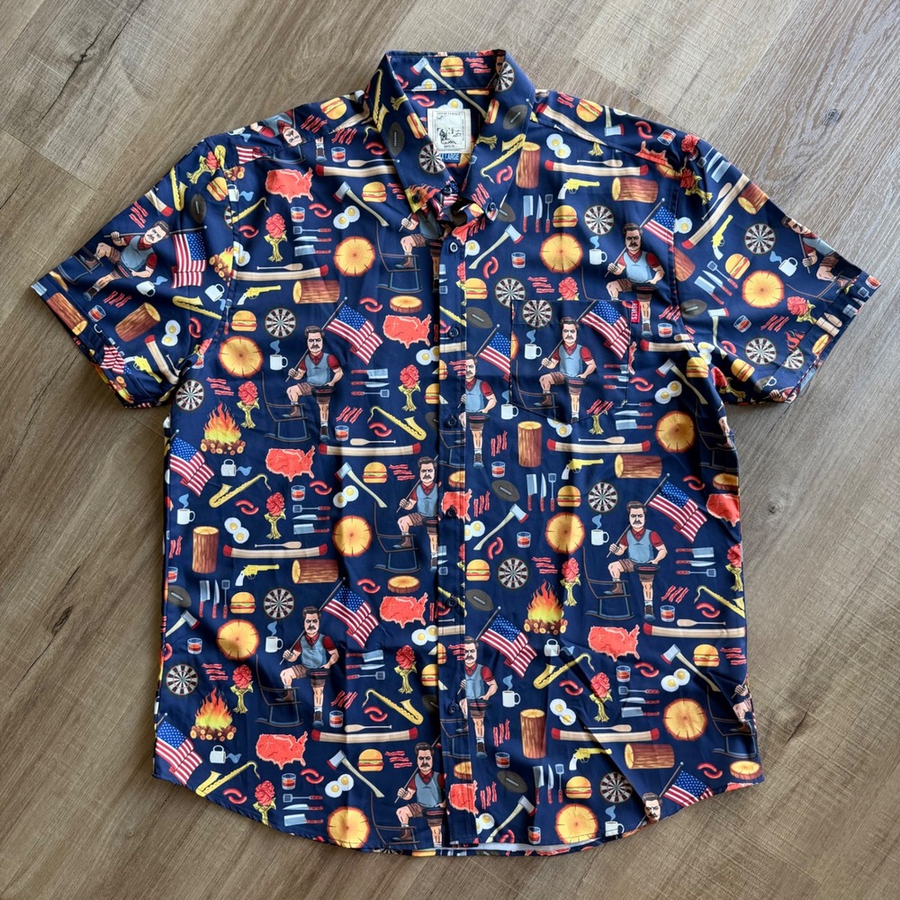RSVLTS Parks and Recreation Ron Swanson Kunuflex Shirt XXL The Man Myth Mustache